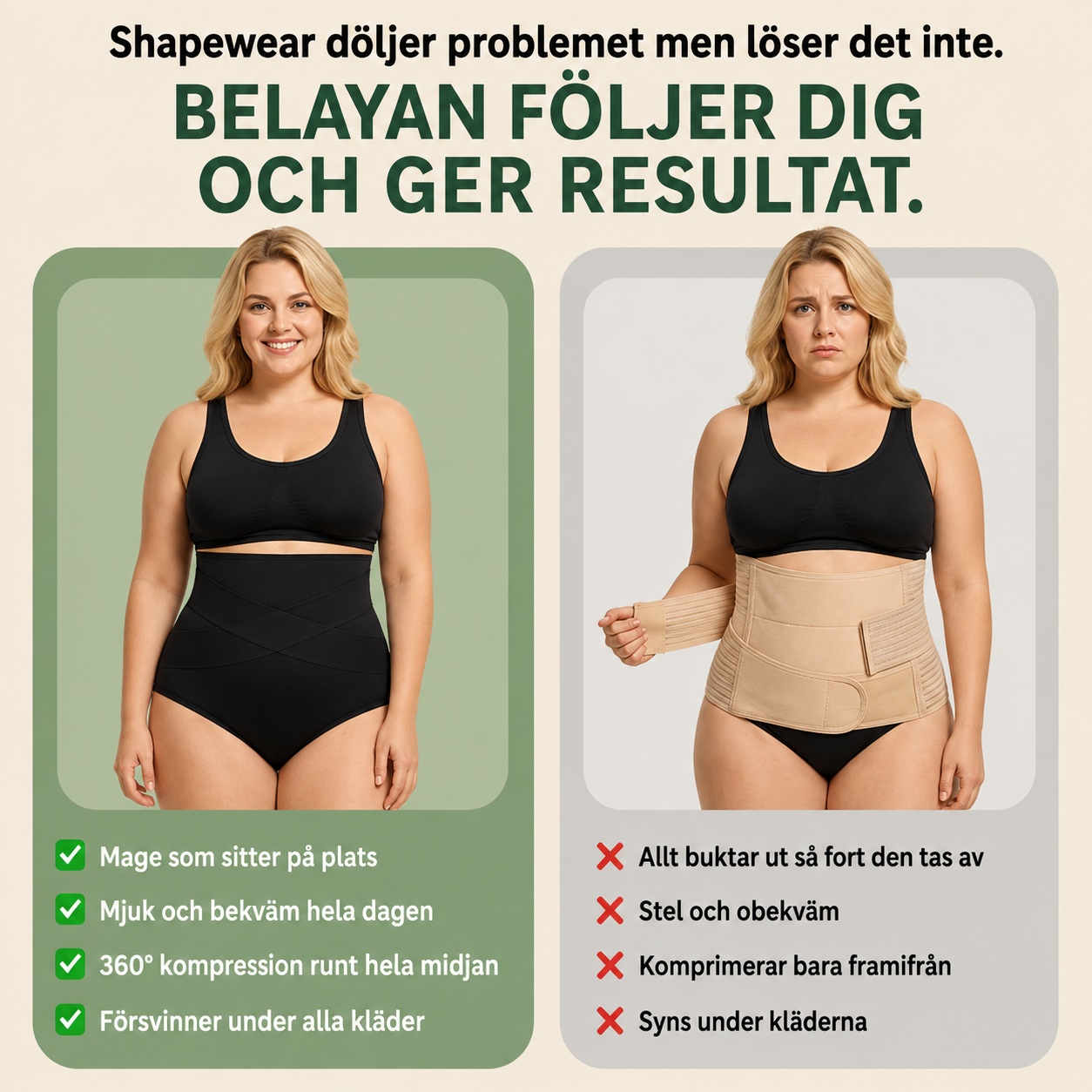Jämförelse mellan NORDVÄLVA med 360 graders kompression och traditionell shapewear